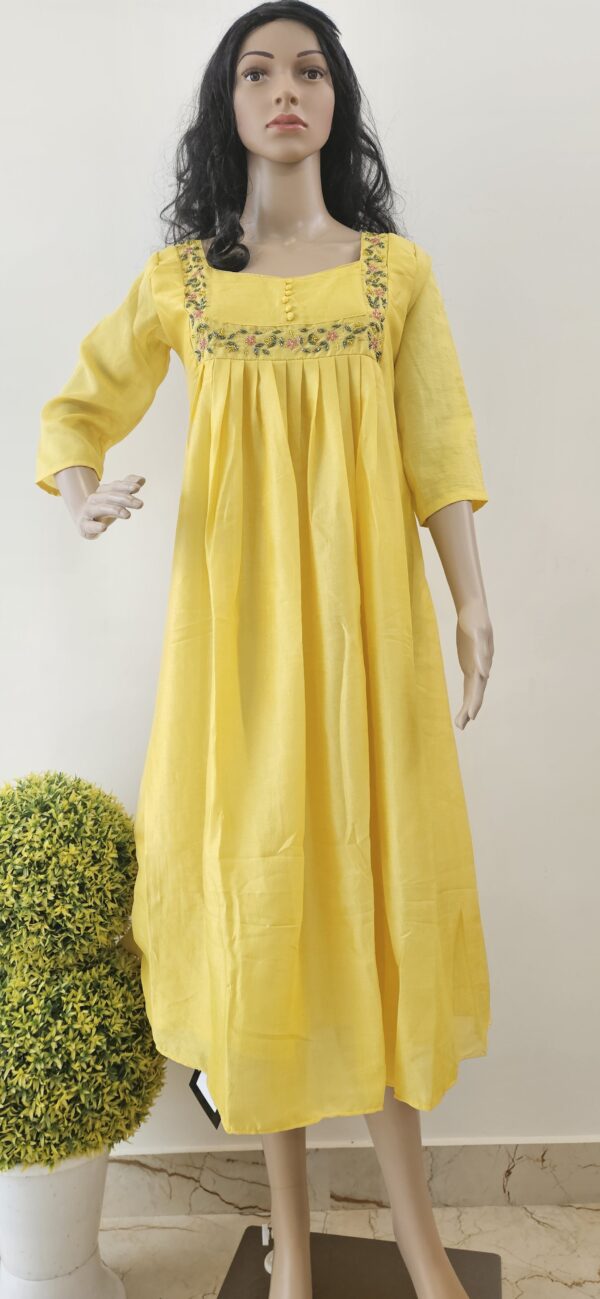 Pleeted Semi Silk Kurti With Handwork
