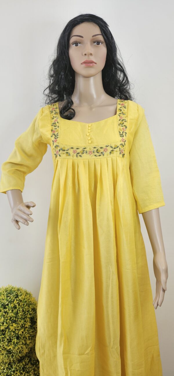 Pleeted Semi Silk Kurti With Handwork