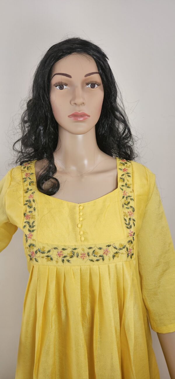 Pleeted Semi Silk Kurti With Handwork