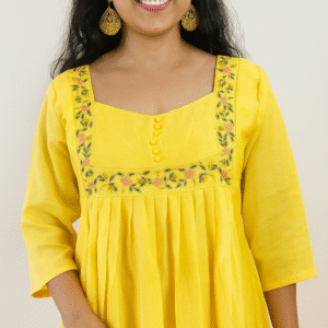 Pleeted Semi Silk Kurti With Handwork