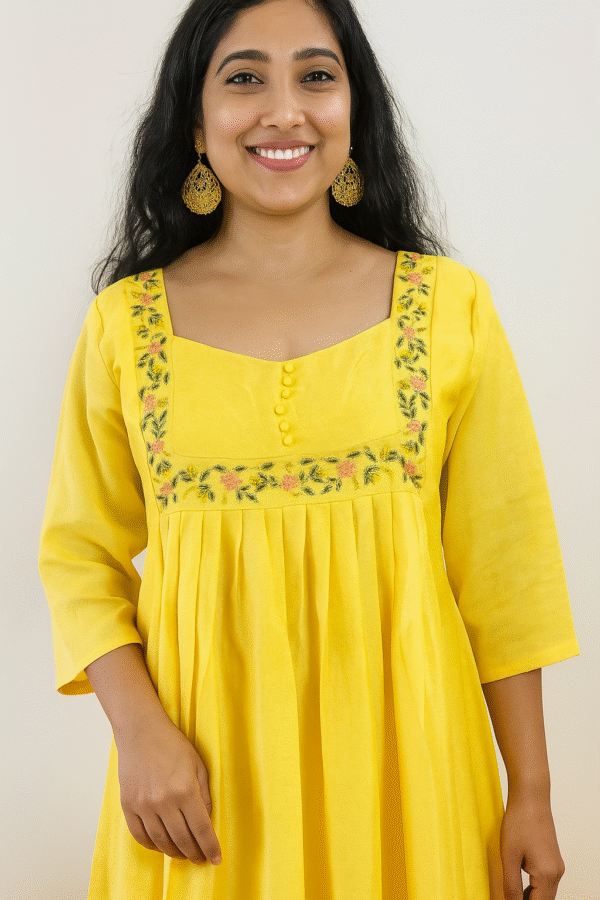 Pleeted Semi Silk Kurti With Handwork
