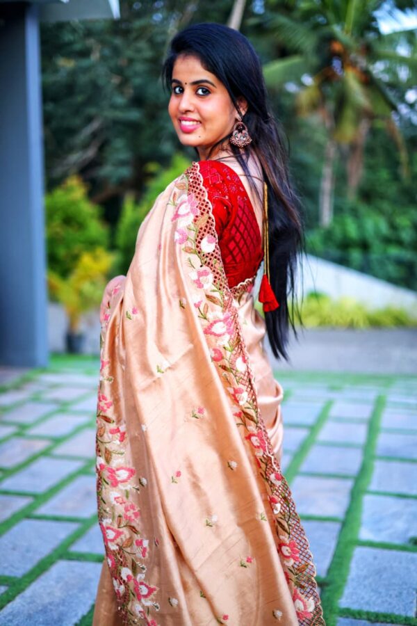 Blended Tussar saree with cross stitch and cutwork ( Available in 8 colors)
