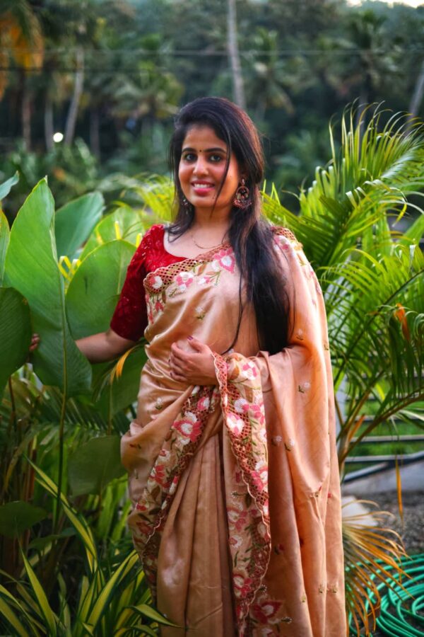 Blended Tussar saree with cross stitch and cutwork ( Available in 8 colors)