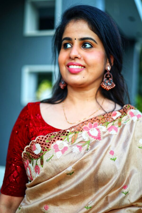 Blended Tussar saree with cross stitch and cutwork ( Available in 8 colors)