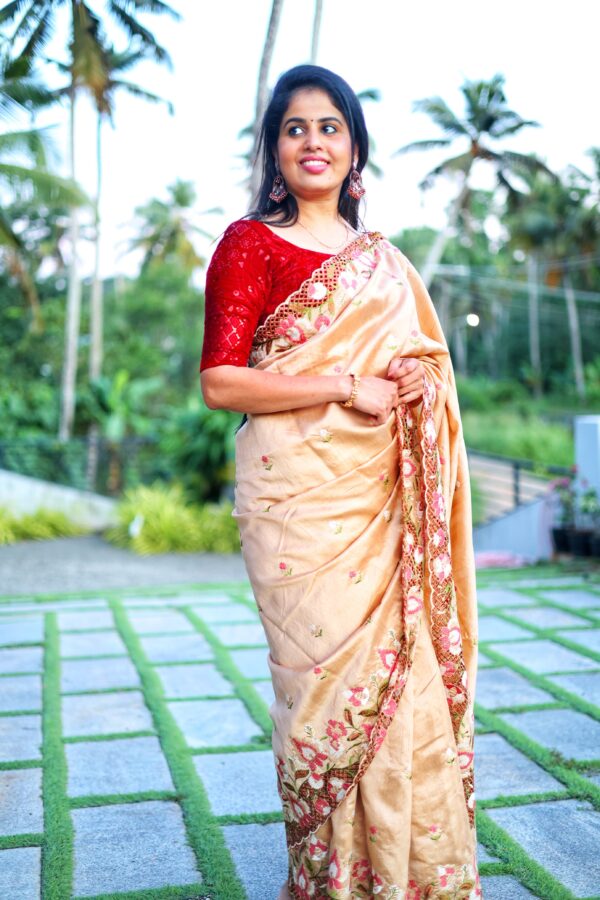 Blended Tussar saree with cross stitch and cutwork ( Available in 8 colors)