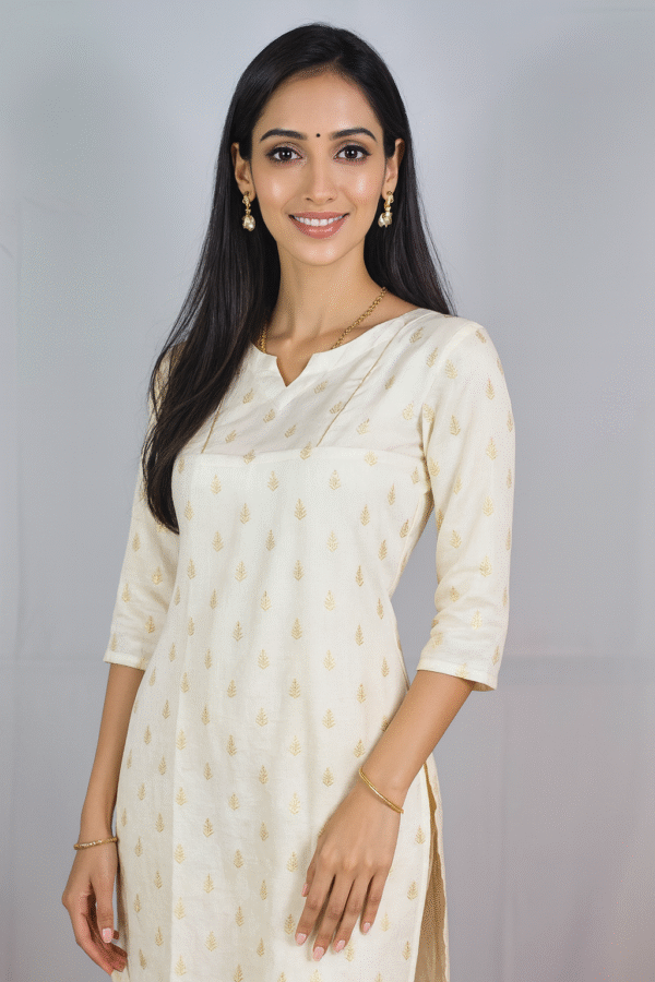Pine tree themed vichitra silk kurti with lining