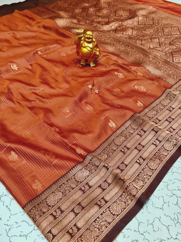 (preorder)Rustic orange semi kanchi saree