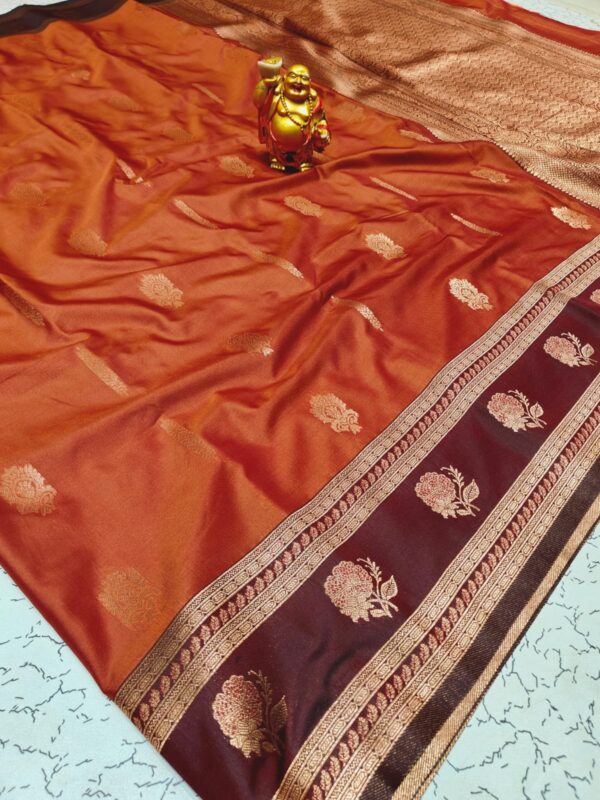 (preorder)Rustic orange semi kanchi saree