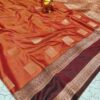 (preorder)Rustic orange semi kanchi saree