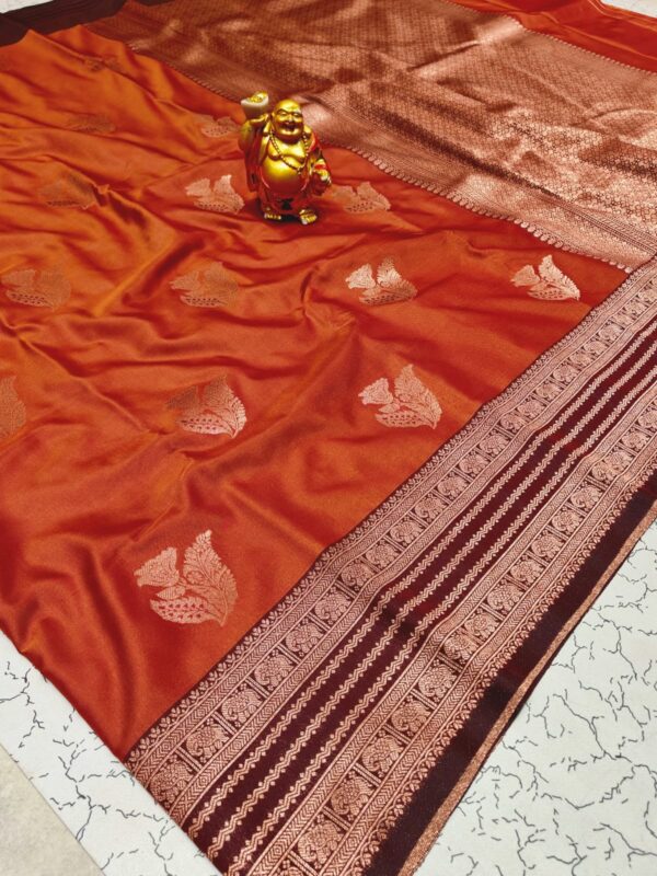 (preorder)Rustic orange semi kanchi saree