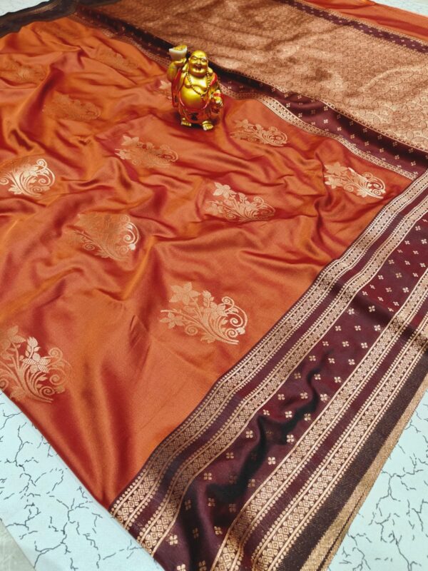 (preorder)Rustic orange semi kanchi saree