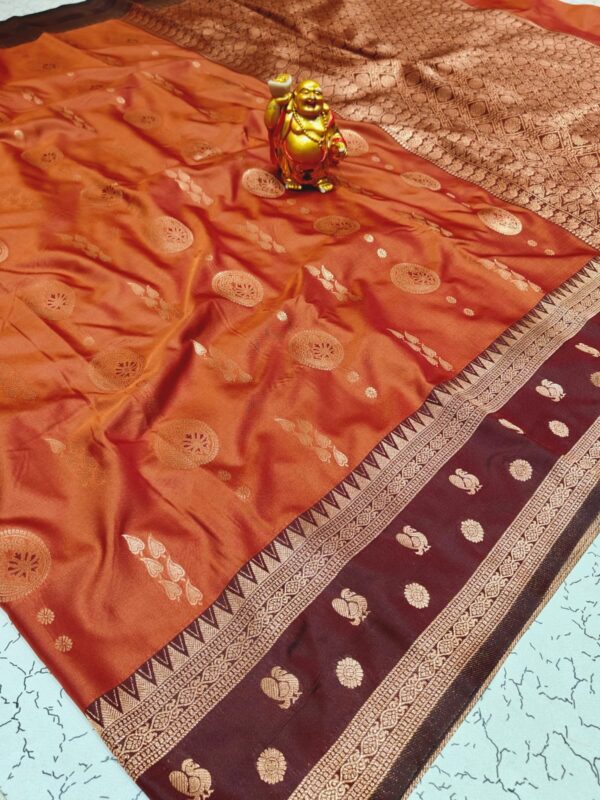 (preorder)Rustic orange semi kanchi saree