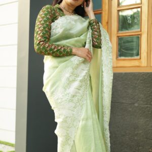 Premium Shimmer Organza Saree with Embroidery