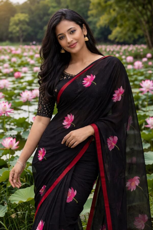 (pre-booking) Mul cotton lotus embroidery saree