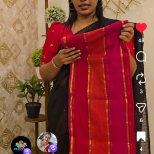 Manjari - 120 Thread Count Mul Cotton Saree pink and orange