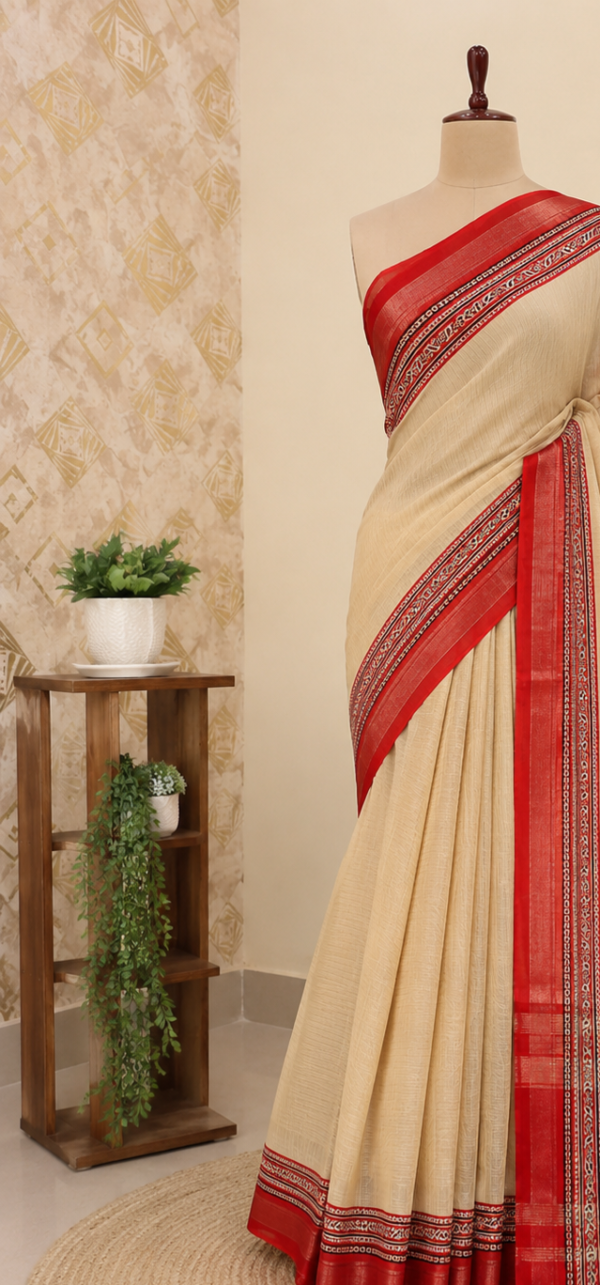 off white with ajrakh border