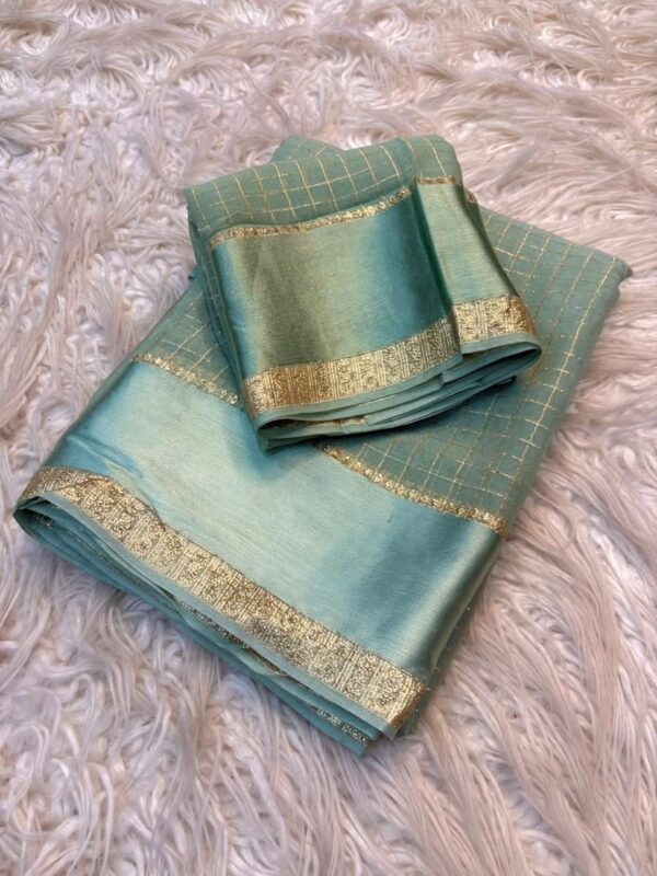 aqua green checks viscous georgette saree