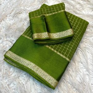 green checks viscous georgette saree