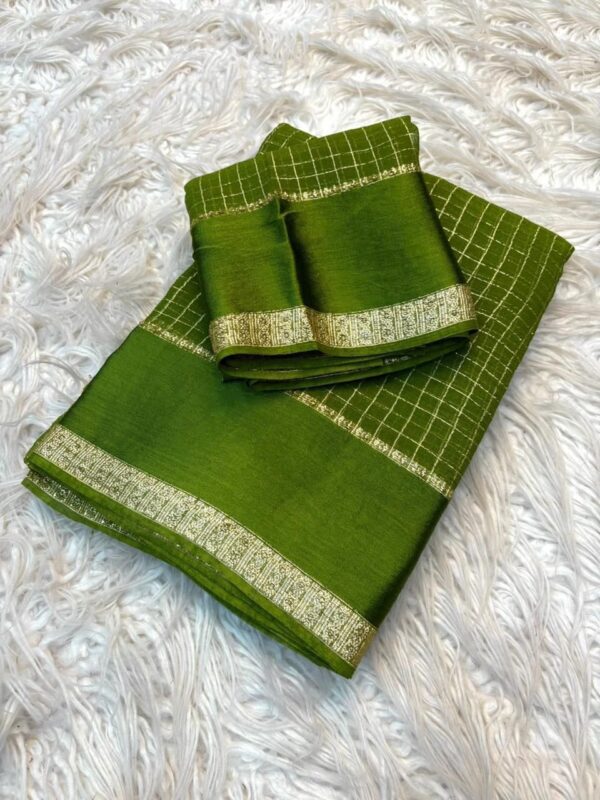 green checks viscous georgette saree