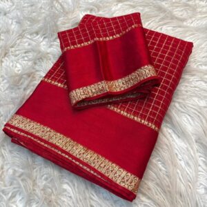 Red checks viscous georgette