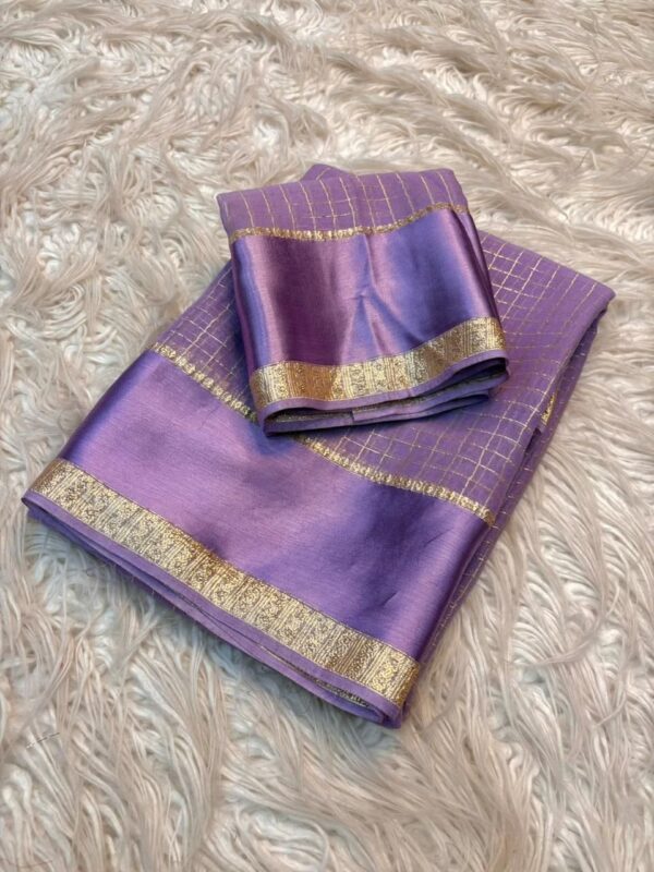 lavender checks viscous georgette saree