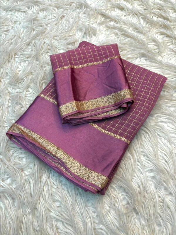 onion pink checks viscous georgette saree