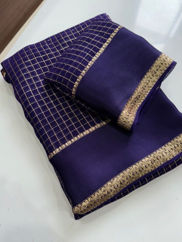 violet checks viscous georgette saree