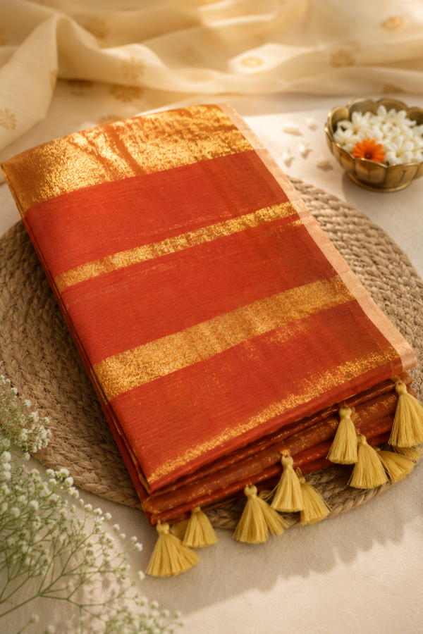 (pre-booking)Agni - Red Mul cotton tissue saree