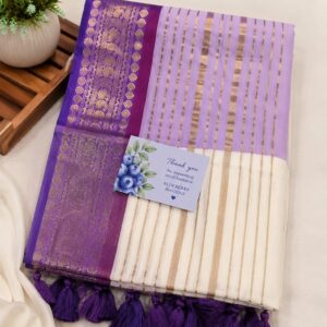 Shanti - 120 Thread Count Mul Cotton Saree with Traditional Gold Kasavu Border