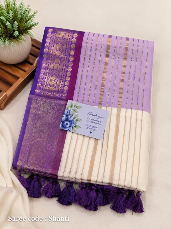 Shanti - 120 Thread Count Mul Cotton Saree with Traditional Gold Kasavu Border