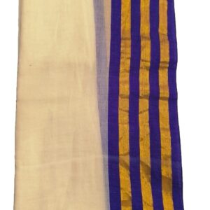 Jathi - violet 120 Thread Count Mul Cotton Saree with Traditional Gold Kasavu Border