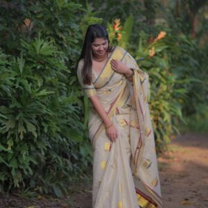 Mandara - lotus weave premium kerala tissue saree