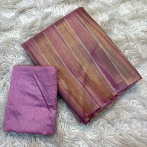 Nisha  - light pink  organza saree with khadi stripes