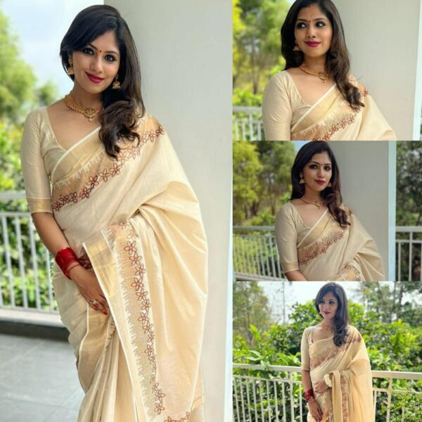 shree- flower embroidery kerala tissue saree