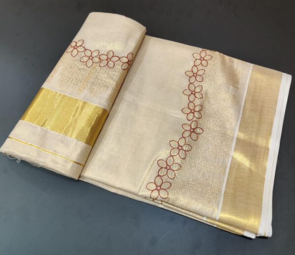 shree- flower embroidery kerala tissue saree