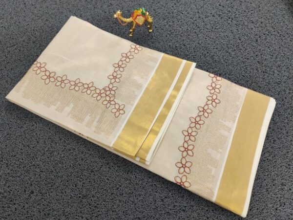 shree- flower embroidery kerala tissue saree