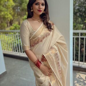 shree- flower embroidery kerala tissue saree