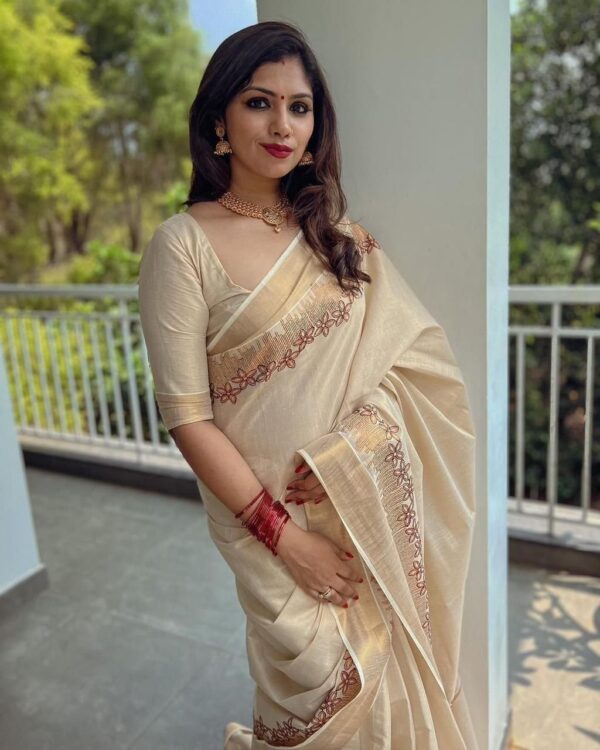 shree- flower embroidery kerala tissue saree