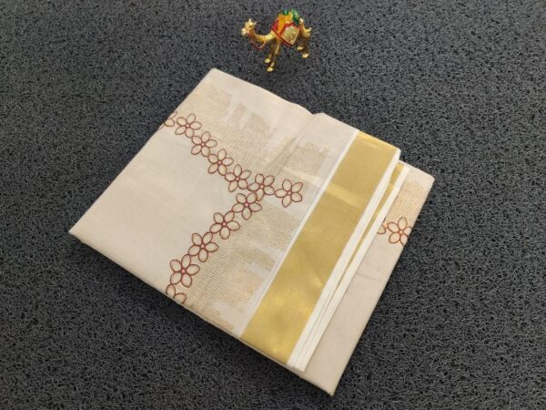 shree- flower embroidery kerala tissue saree