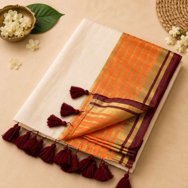2026/06/1001151406.png Sruthi - 120 Thread Count Mul Cotton Saree with Traditional Gold Kasavu Border