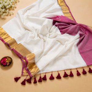 dhurga - maroon 120 Thread Count Mul Cotton Saree with Traditional Gold Kasavu Border