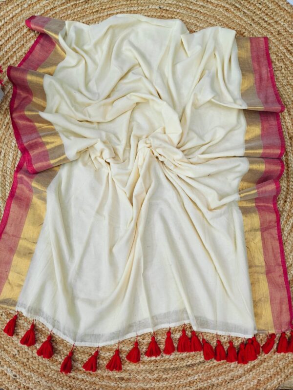 Sakhi - 120 Thread Count Mul Cotton Saree with Traditional Gold Kasavu Border