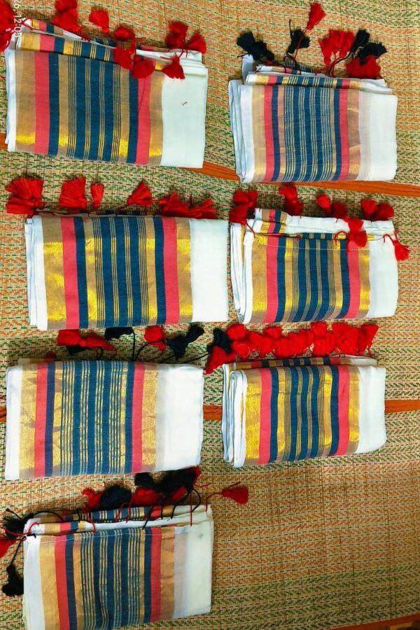 Chitra- 120 Thread Count Mul Cotton Saree with Traditional Gold Kasavu Border