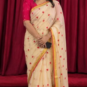 Heart - 120 Thread Count Mul Cotton Saree sandal color