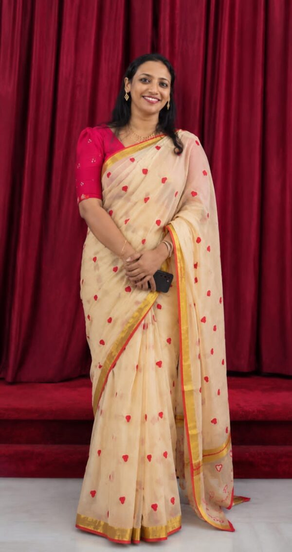 Heart - 120 Thread Count Mul Cotton Saree sandal color