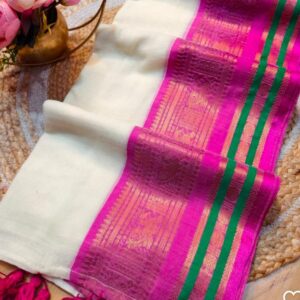 shoka- 120 Thread Count Mul Cotton Saree with Traditional Gold Kasavu Border