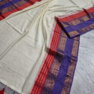 gouri - 120 Thread Count Mul Cotton Saree with Traditional Gold Kasavu Border