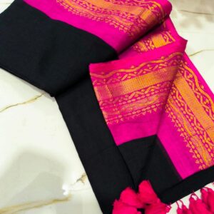 shira - 120 Thread Count Mul Cotton Saree with Traditional Gold Kasavu Border