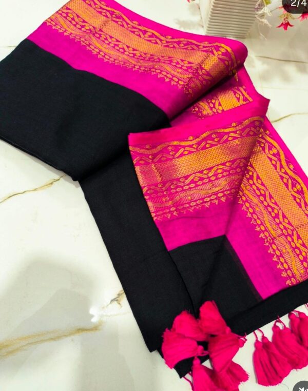 shira - 120 Thread Count Mul Cotton Saree with Traditional Gold Kasavu Border