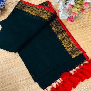 praji- 120 Thread Count Mul Cotton Saree with Traditional Gold Kasavu Border